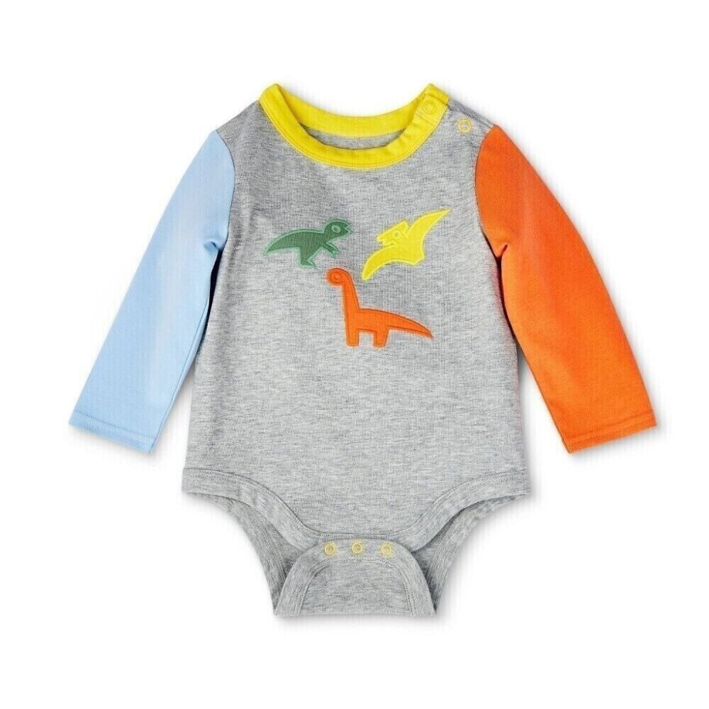 Christian Robinson Gray Dinosaurs Embroidered Bodysuit Size NB NWT MLT4754AFA